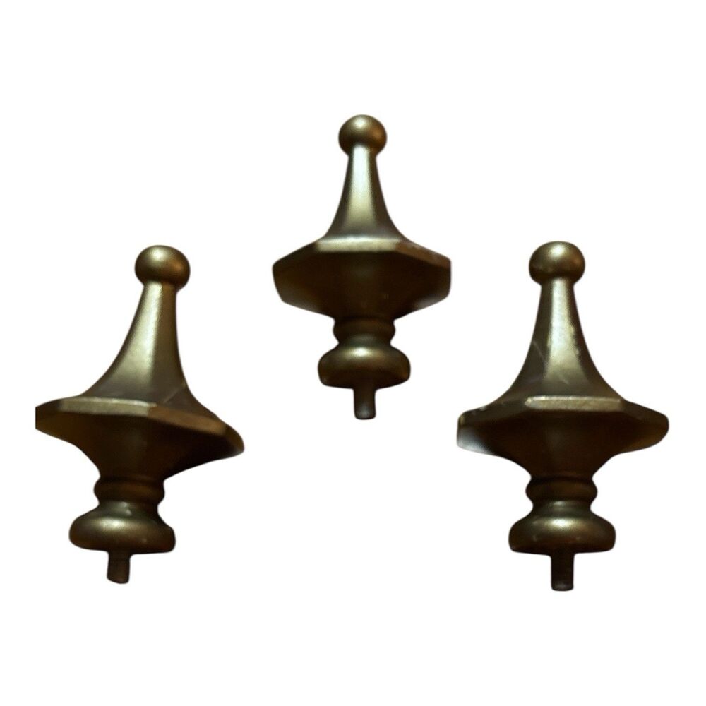 Vintage Decorative Curtain Rod Finials Antique Brass Tone Finish Set Of 3 3.25”
